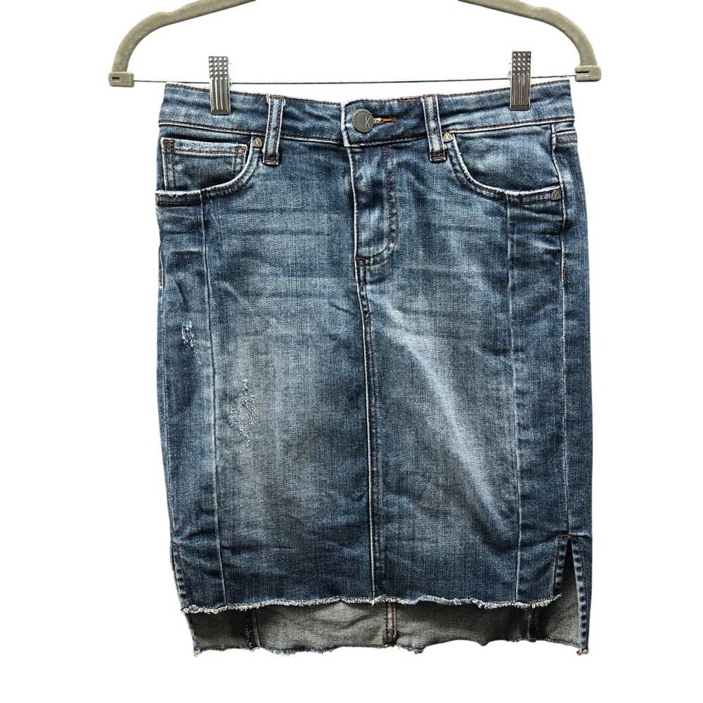 Kut From The Kloth Connie Denim Pencil Skirt Womens 00 Dark Wash Blue High‎ Low